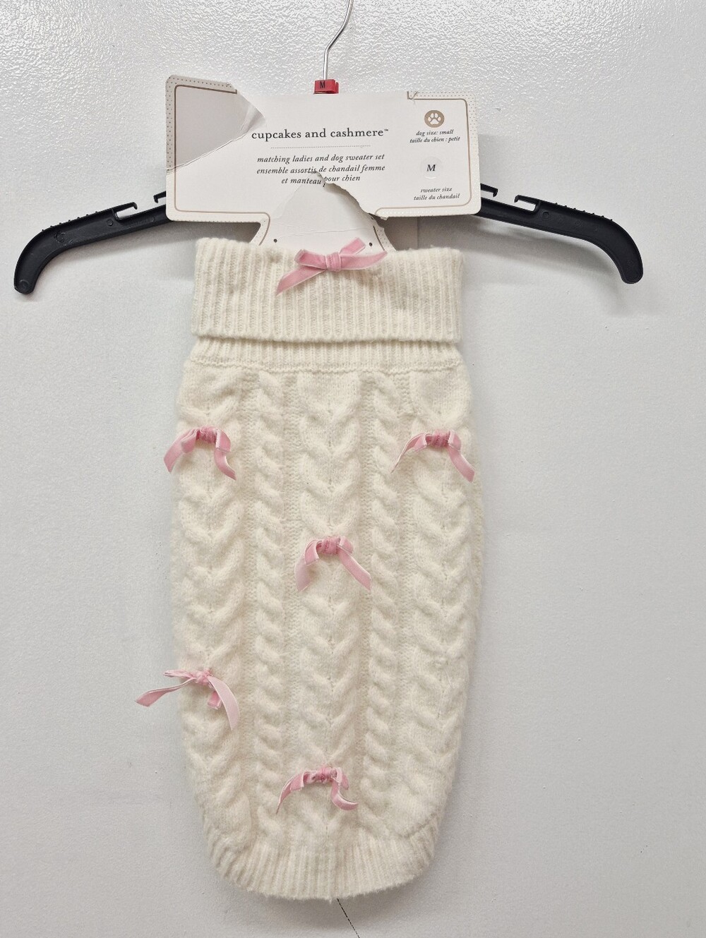 Cupcakes and Cashmere Ivory Pink Bow Sweater Matching Dog Cat Sweater Set M NWT - Picture 5 of 9
